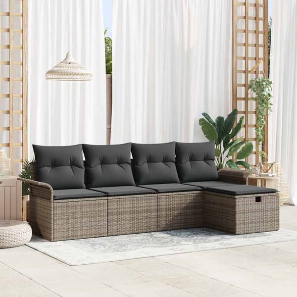 vidaXL Trädgårdsoffset med kudde med lagring 5 pcs Grå Poly rattan