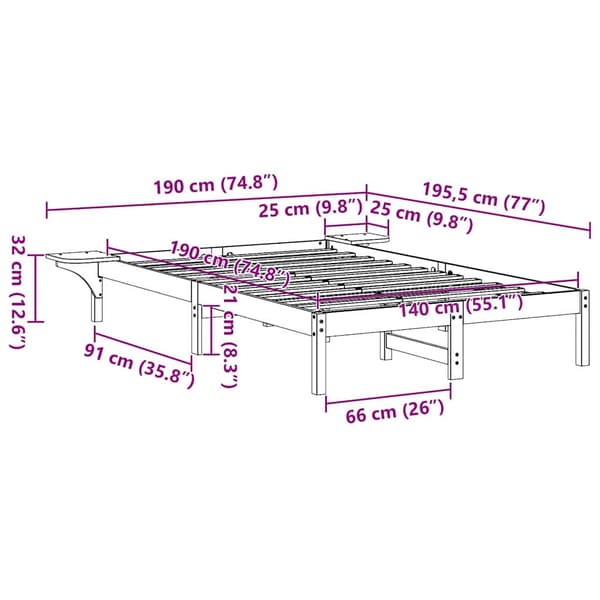 vidaXL Sängram Vit 140 x 190 cm Massiv furu