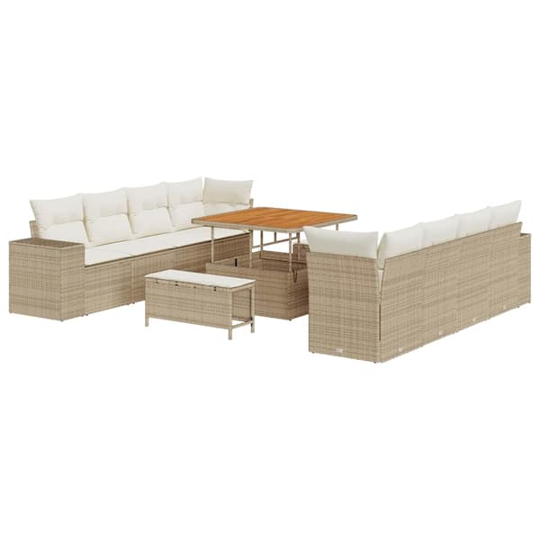 vidaXL Trädgårdsoffset med kudde 11 pcs Beige konstrotting