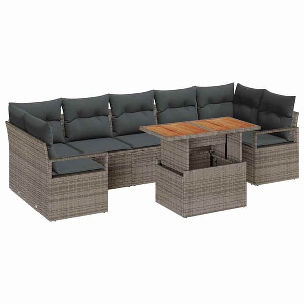 vidaXL Trädgårdsoffset med lagring 8 pcs Grå Poly rattan