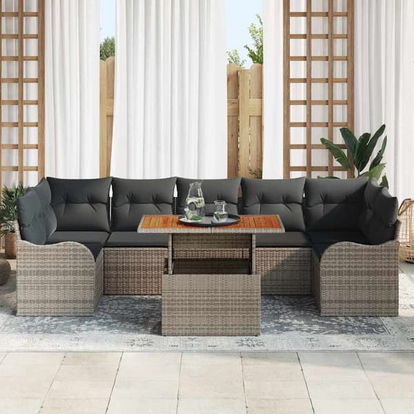 vidaXL Trädgårdsoffset med lagring 8 pcs Grå Poly rattan
