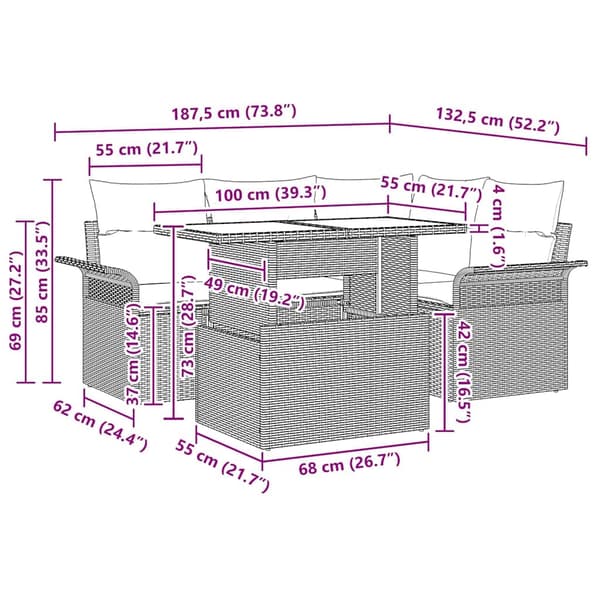 vidaXL Trädgårdsoffset med kudde med lagring 5 pcs Beige Poly Rattan