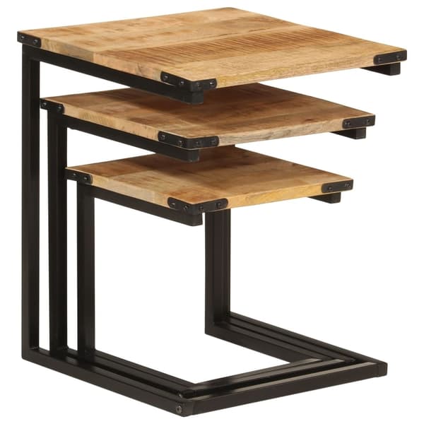 vidaXL Stablebare salongbord 3 stk heltre mango og jern