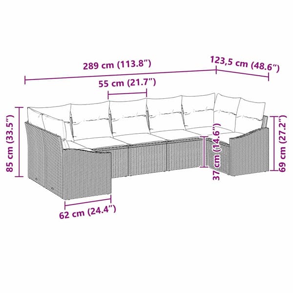 vidaXL Soffset med kudde 7 pcs Ljusgrå konstrotting
