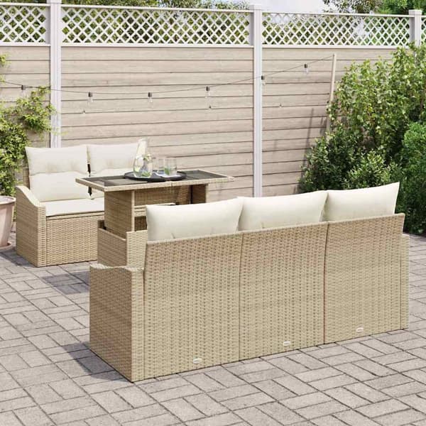 vidaXL Trädgårdsoffset med lagring 6 pcs Beige Poly rattan