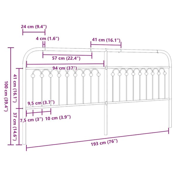 vidaXL Utskiftbar sengegavl i metall hvit 193 cm