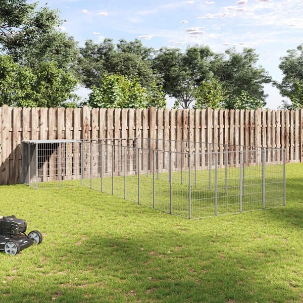 vidaXL Hundgård silver 13,31 m² stål