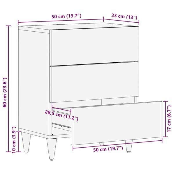 vidaXL Nattbord lysegrå 50x33x60 cm heltre mango