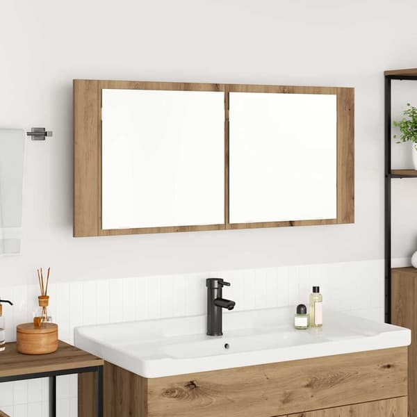 vidaXL LED Speilskap Artisan Eik 100 x 12 x 45 cm Konstruert tre