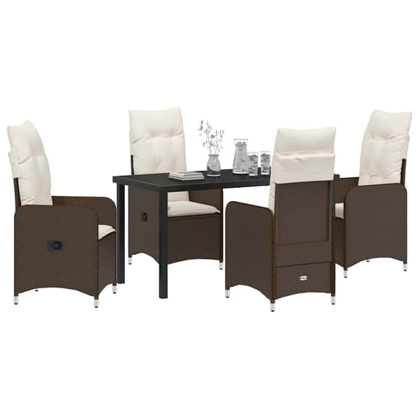 vidaXL Trädgårdsmöbelset med kudde 5 pcs Brun konstrotting