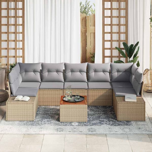 vidaXL Trädgårdsoffset 8 pcs Beige och Ljusgrå konstrotting