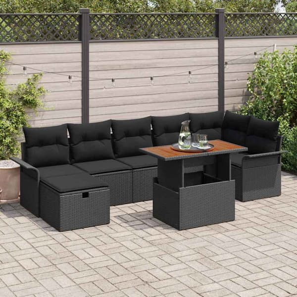 vidaXL Trädgårdsoffset 8 pcs Svart konstrotting