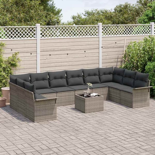 vidaXL Trädgårdsoffset med kudde 11 pcs Grå Poly rattan