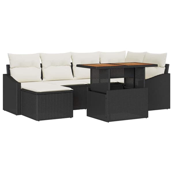 vidaXL Trädgårdsoffset med lagring 7 pcs Svart Poly rattan