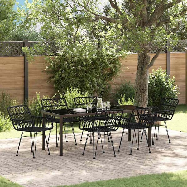 vidaXL Trädgårdsmöbelset 7 pcs Svart Pulverlackerat stål