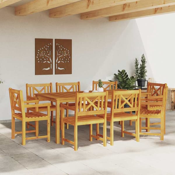 vidaXL Hage Spisegruppe 9 pcs Brun Solid akasietre