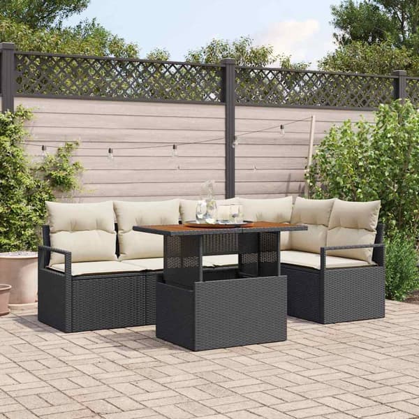 vidaXL Trädgårdsoffset med lagring 6 pcs Svart Poly rattan