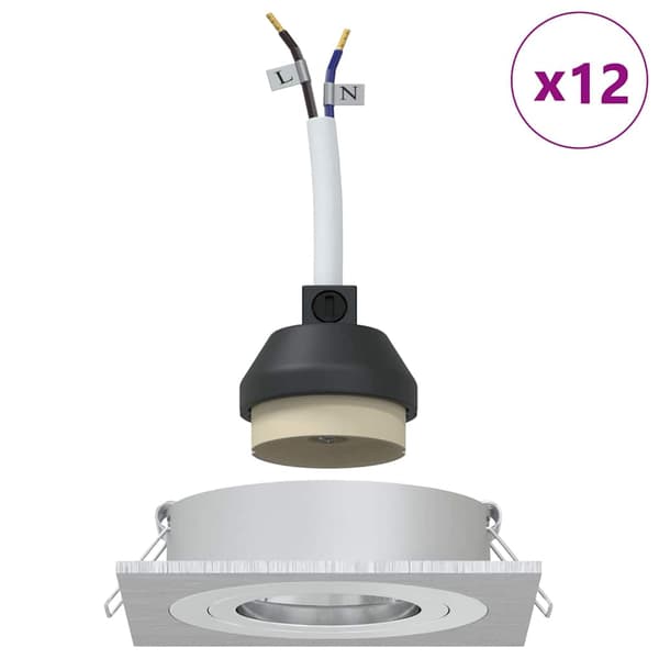 vidaXL Spotlight 12 pcs sølv 9 x 9 x 2 cm Aluminium