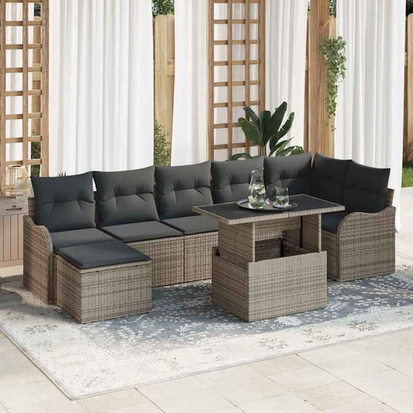 vidaXL Trädgårdsoffset med kudde 8 pcs Grå Poly Rattan