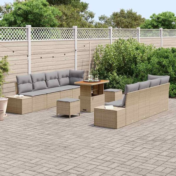 vidaXL Trädgårdsoffset med kudde 11 pcs Beige konstrotting