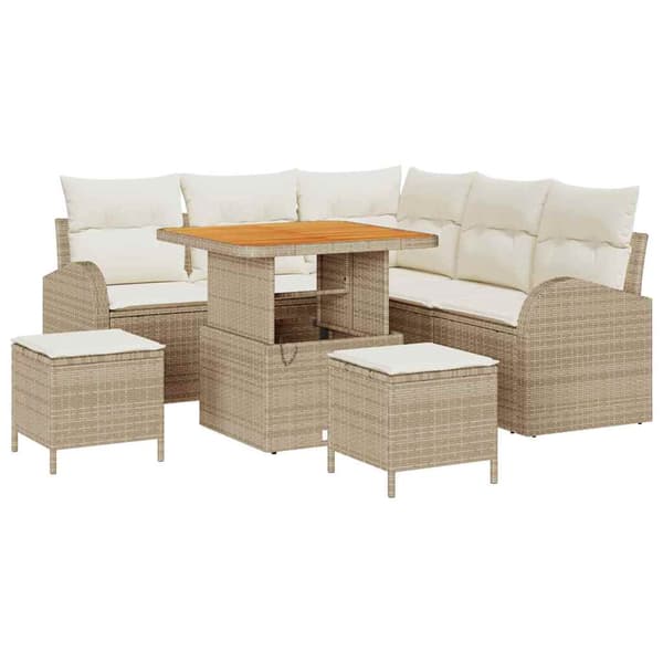 vidaXL Trädgårdsoffset med kudde 8 pcs Beige och gräddfärgad