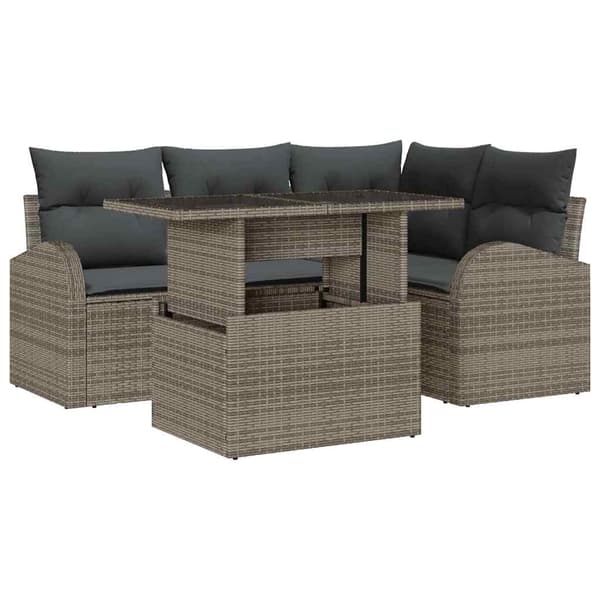 vidaXL Trädgårdsoffset med kudde med lagring 5 pcs Grå Poly rattan