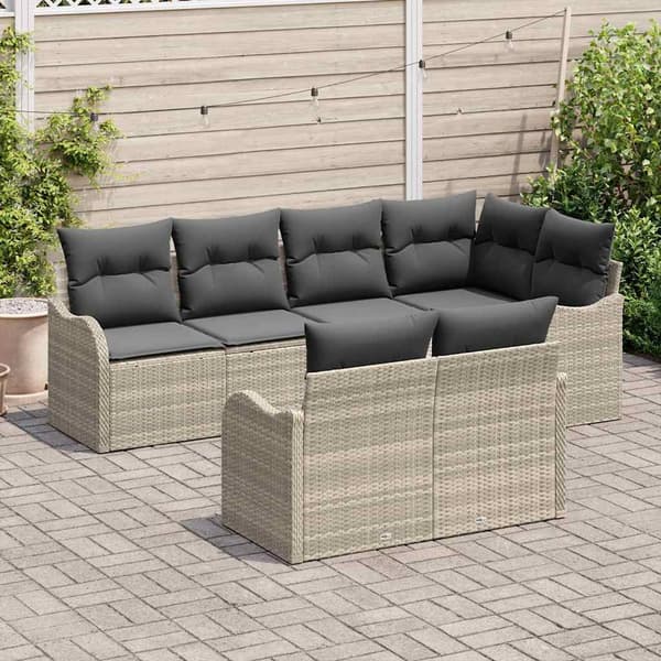 vidaXL Trädgårdsoffset med lagring 7 pcs Ljusgrå Poly rattan