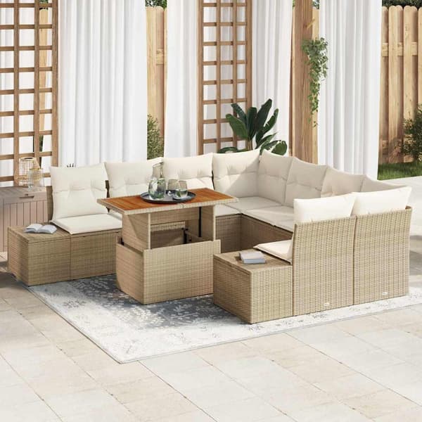 vidaXL Trädgårdsoffset med lagring 9 pcs Beige Poly rattan