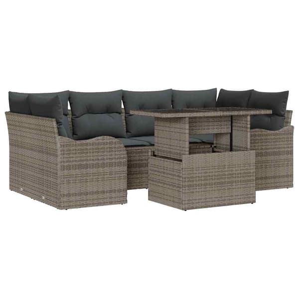 vidaXL Trädgårdsoffset med kudde med lagring 7 pcs Grå Poly Rattan