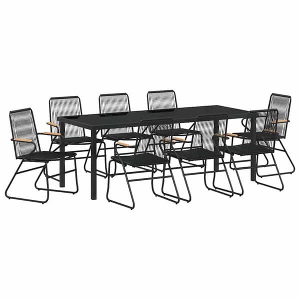 vidaXL Trädgårdsmöbelset 9 pcs Svart Pulverlackerat stål
