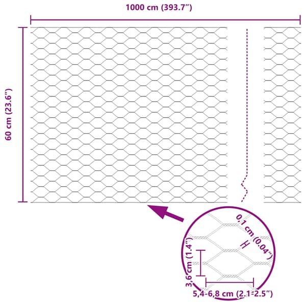 vidaXL Hexagonstängsel Grå 0,6 x 10 m PVC