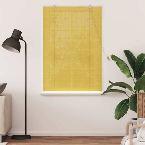 vidaXL Rullgardin med gardiner Gul 110 x 160 cm Bambu