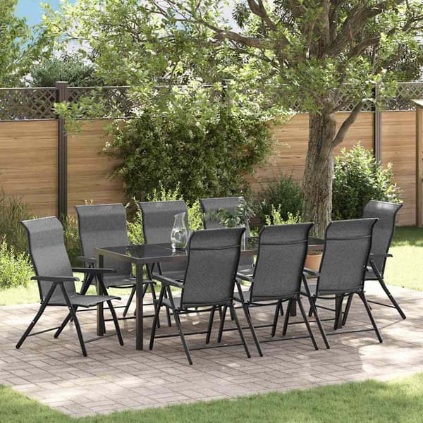 vidaXL Trädgårdsmöbelset 9 pcs Grå Pulverlackerat stål