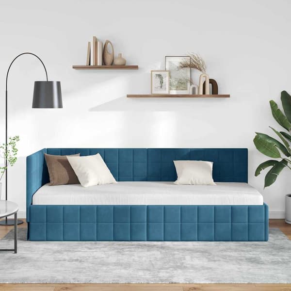 vidaXL Hörnssängram Blå 80 x 200 cm Sammet