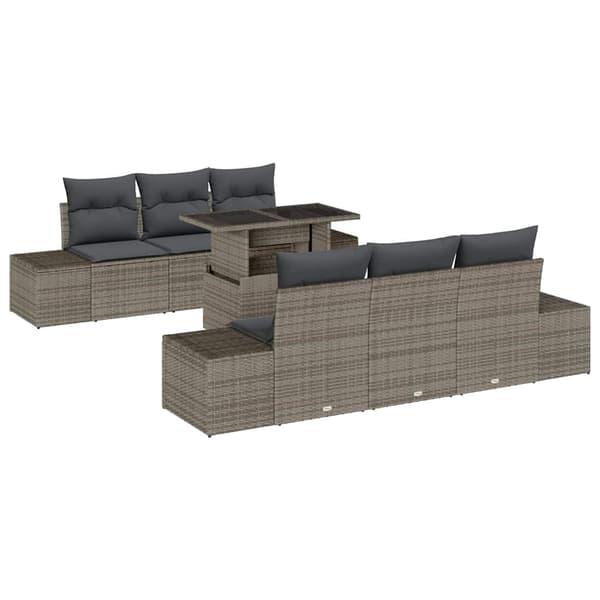 vidaXL Trädgårdsoffset 7 pcs Grå Poly Rattan och Pulverlackerad Stål