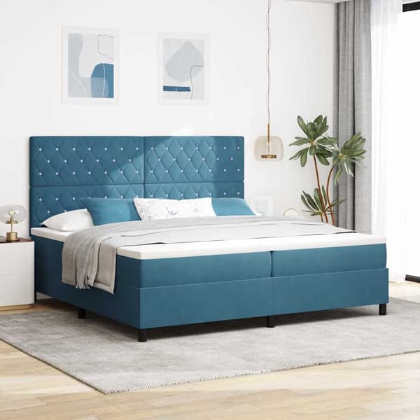 vidaXL Bäddfjäder med madrass Mörkblå 200 x 200 cm Sammet