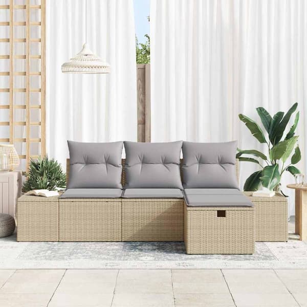vidaXL Trädgårdsoffset med kudde 4 pcs Beige Poly rattan