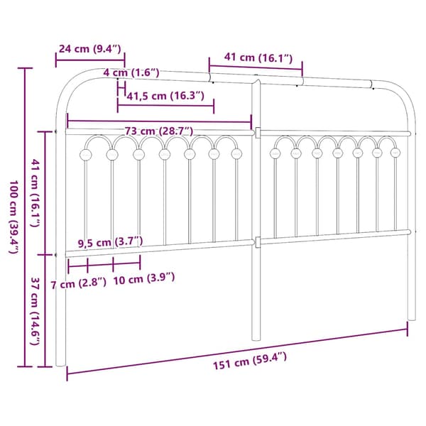 vidaXL Utskiftbar sengegavl i metall hvit 150 cm
