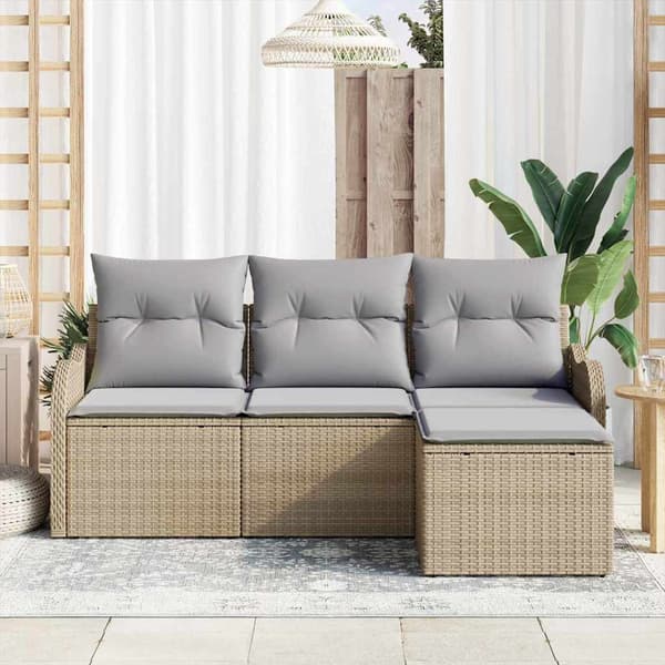 vidaXL Trädgårdsoffset med lagring 4 pcs Beige konstrotting