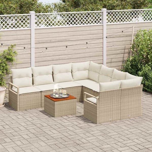 vidaXL Trädgårdsoffset med kudde 9 pcs Beige konstrotting