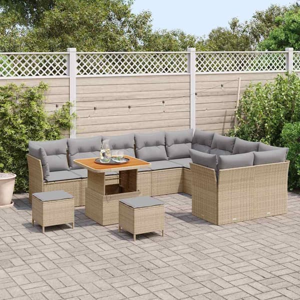 vidaXL Trädgårdsoffset 12 pcs Beige konstrotting