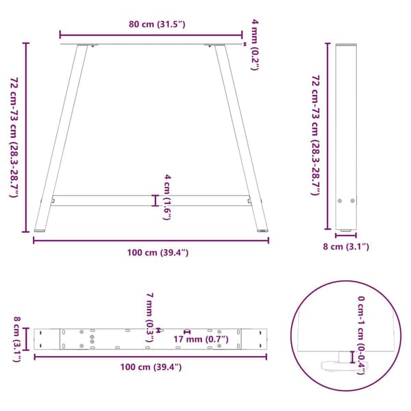 vidaXL Soffbordsben A-formade 2 st vit 100x(72-73) cm stål
