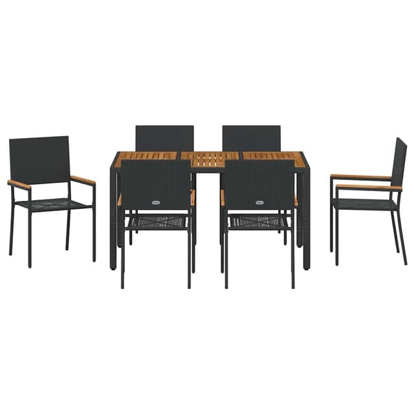 vidaXL Trädgårdsmöbelset 7 pcs Svart konstrotting