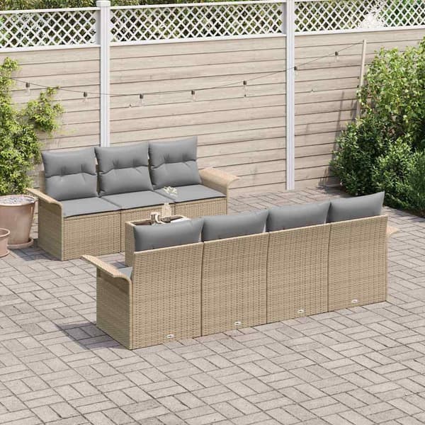 vidaXL Trädgårdsoffset med kudde 8 pcs Beige konstrotting