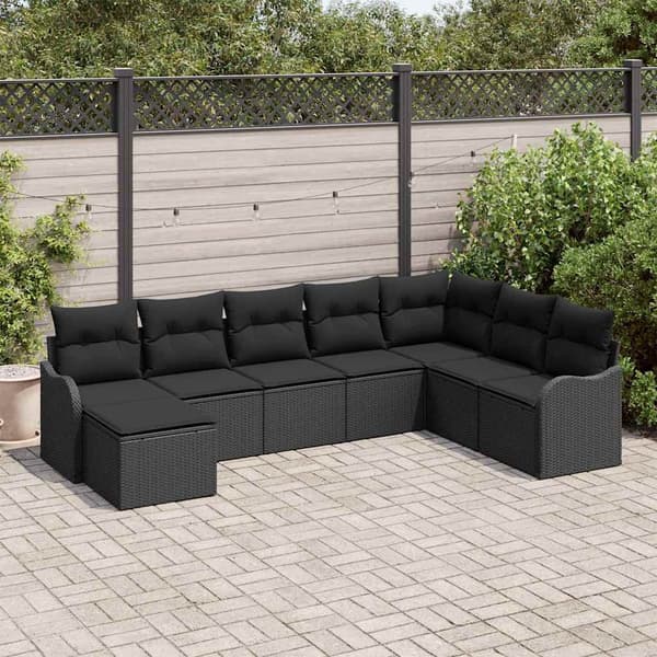 vidaXL Trädgårdsoffset 8 pcs Svart konstrotting