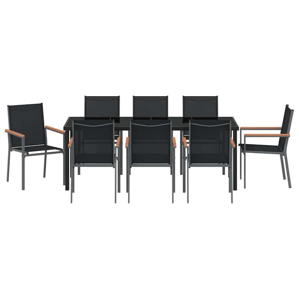 vidaXL Trädgårdsmöbelset 9 pcs Svart Pulverlackerad stål