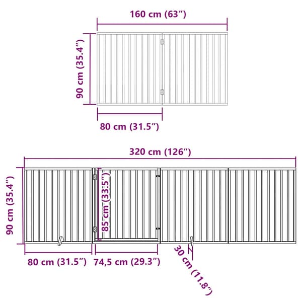 vidaXL Hundgrind med dörr vikbar 6 paneler vit 480 cm poppel