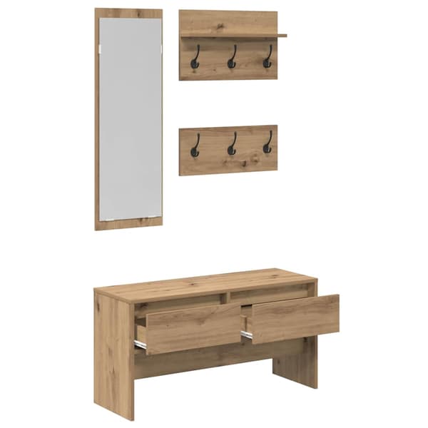 vidaXL Hallmöbelset med låda 4 pcs Artisan Ek Konstruerat trä