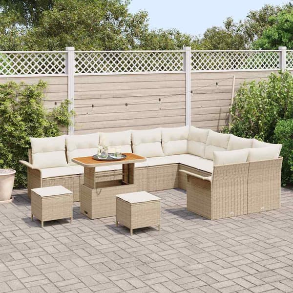 vidaXL Trädgårdsoffset med kudde 12 pcs Beige och gräddfärgad