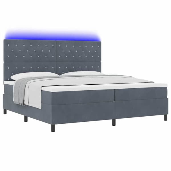 vidaXL LED Box Säng med madrass Mörkgrå 200 x 200 cm Sammet